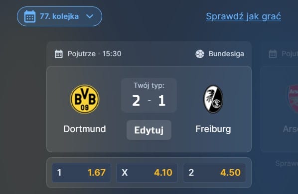 Wizjoner w STS - typ bukmacherski na 77. kolejkę (Borussia Dortmund - Freiburg)