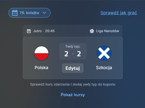 Wizjoner w STS - typ bukmacherski na 76. kolejkę (Polska - Szkocja)