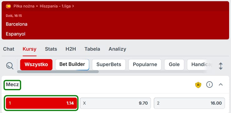 Kursy bukmachera Superbet i typ eksperta na zwycięzcę meczu FC Barcelona – RCD Espanyol, dostępnego w Powitalnej promocji czasowej Superbet.