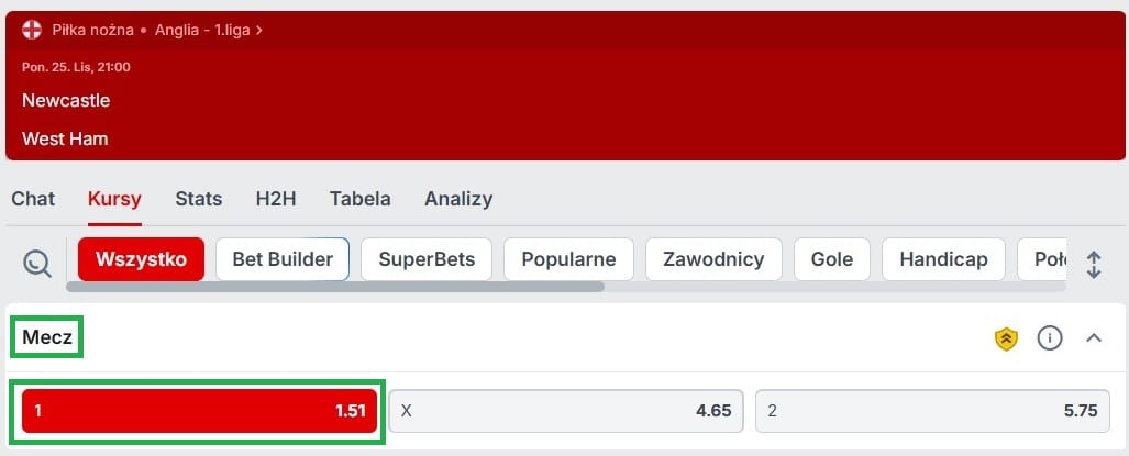 Kursy bukmachera Superbet i typ eksperta na wynik meczu Newcastle - West Ham, dostępnego w Powitalnej promocji czasowej Superbet