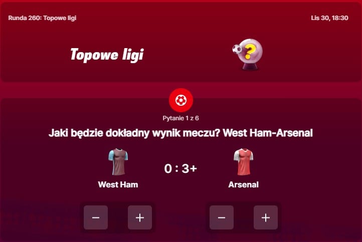 SuperGame w Superbet - typ bukmacherski na 260. rundę (West Ham - Arsenal)