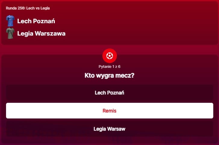 SuperGame w Superbet - typ bukmacherski na 256. rundę (Lech Poznań - Legia Warszawa)