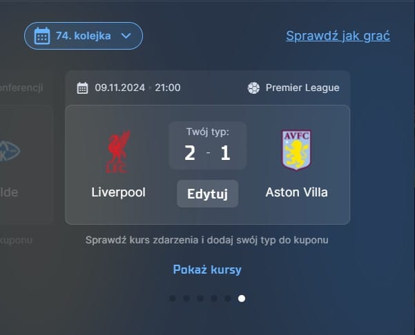 Wizjoner w STS - typ bukmacherski na 74. kolejkę (Liverpool - Aston Villa)