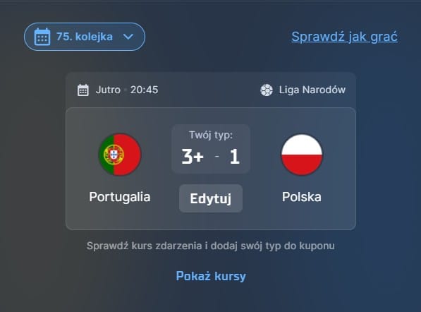 Wizjoner w STS - typ bukmacherski na 75. kolejkę (Portugalia - Polska)
