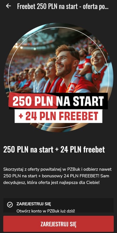 PZBuk umożliwia nowym graczom wybranie 1 z 5 wersji bonusu powitalnego Aplikacja PZBuk - bonus powitalny