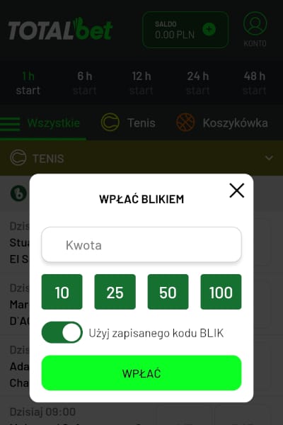 Wpłaty Blikiem w aplikacji Totalbet są wyjątkowo proste i szybkie Aplikacja mobilna Totalbet - wpłaty Blikiem