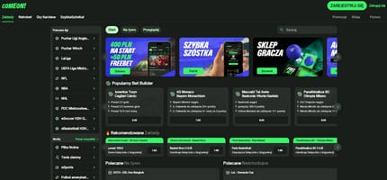 Tak wygląda strona internetowa bukmachera ComeOn. bukmacher ComeOn - strona internetowa