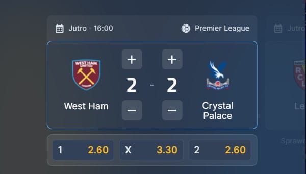 Wizjoner w STS - typ bukmacherski na 100. kolejkę (West Ham - Crystal Palace)