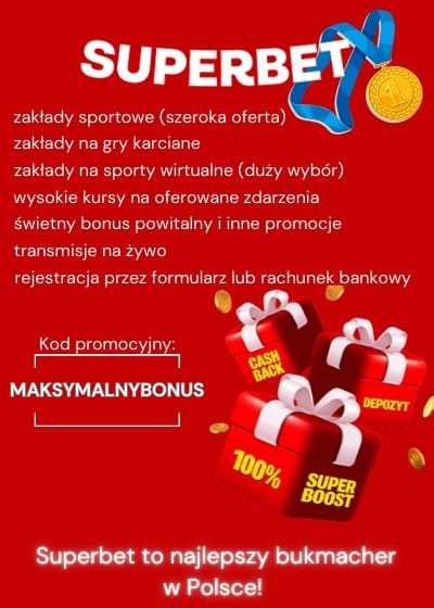 Bukmacher Superbet posiada bardzo atrakcyjną ofertę oraz oferuje korzystne bonusy. Według mnie jest to bukmacher nr. 1 w Polsce. Superbet - najlepszy bukmacher w Polsce