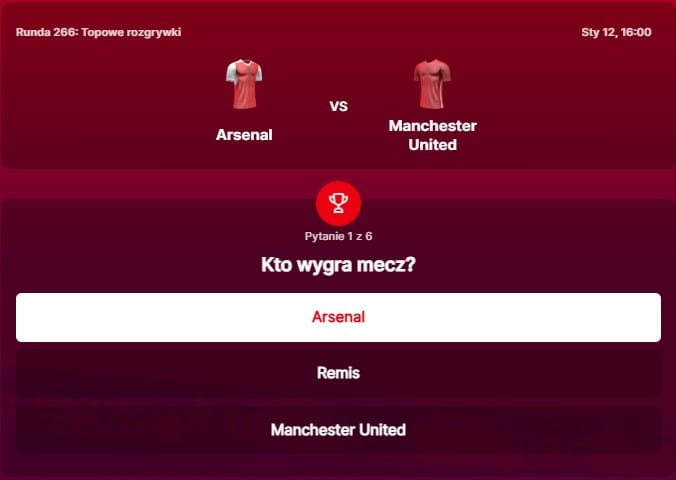 SuperGame w Superbet - typ bukmacherski na 266. rundę (Arsenal - Manchester United)