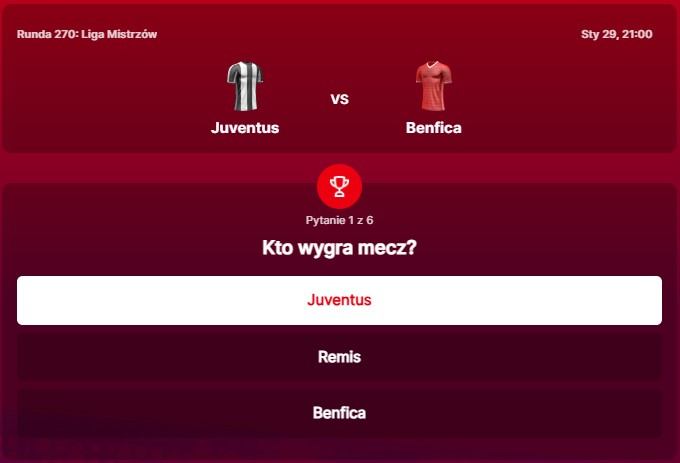 SuperGame w Superbet - typ bukmacherski na 270. rundę (Juventus Turyn - Benfica Lizbona)