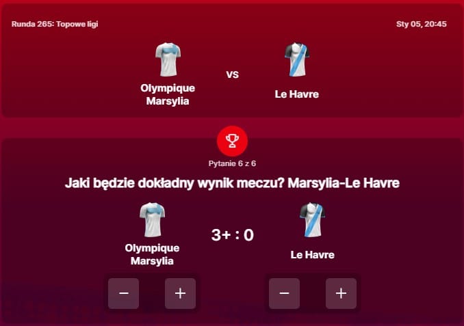 SuperGame w Superbet - typ bukmacherski na 265. rundę (Olympique Marsylia - Le Havre)