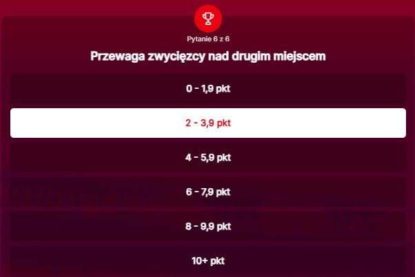 SuperGame w Superbet - typ bukmacherski na 268. rundę (Przewaga zwycięzcy nad drugim miejscem podczas konkursu skoków narciarskich w Zakopanem)