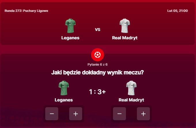 SuperGame w Superbet - typ bukmacherski na 272. rundę (Leganes - Real Madryt)