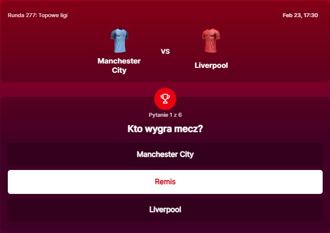 SuperGame w Superbet - typ bukmacherski na 277. rundę (Manchester City - Liverpool)