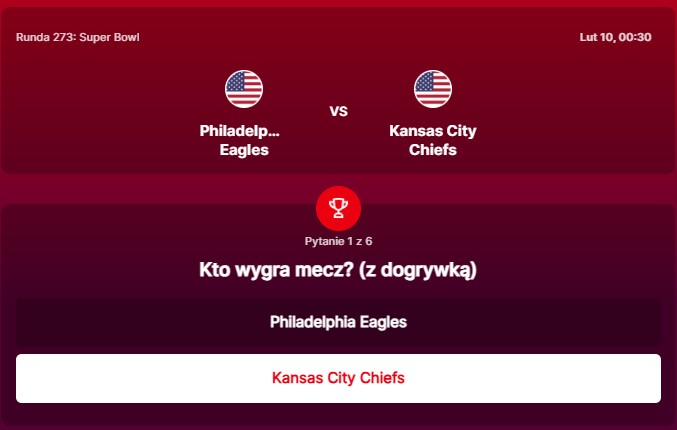 SuperGame w Superbet - typ bukmacherski na 273. rundę (Philadelphia Eagles - Kansas City Chiefs)