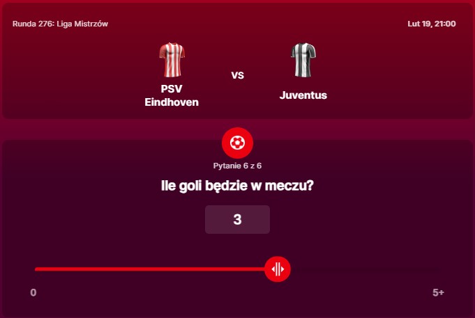 SuperGame w Superbet - typ bukmacherski na 276. rundę (PSV Eindhoven - Juventus Turyn)