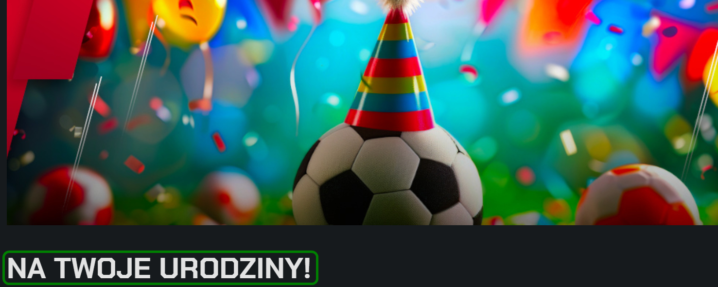 Promocja Freebet 20 PLN Na Twoje Urodziny w Betters. Piłka nożna w otoczeniu konfetti i celebracji.