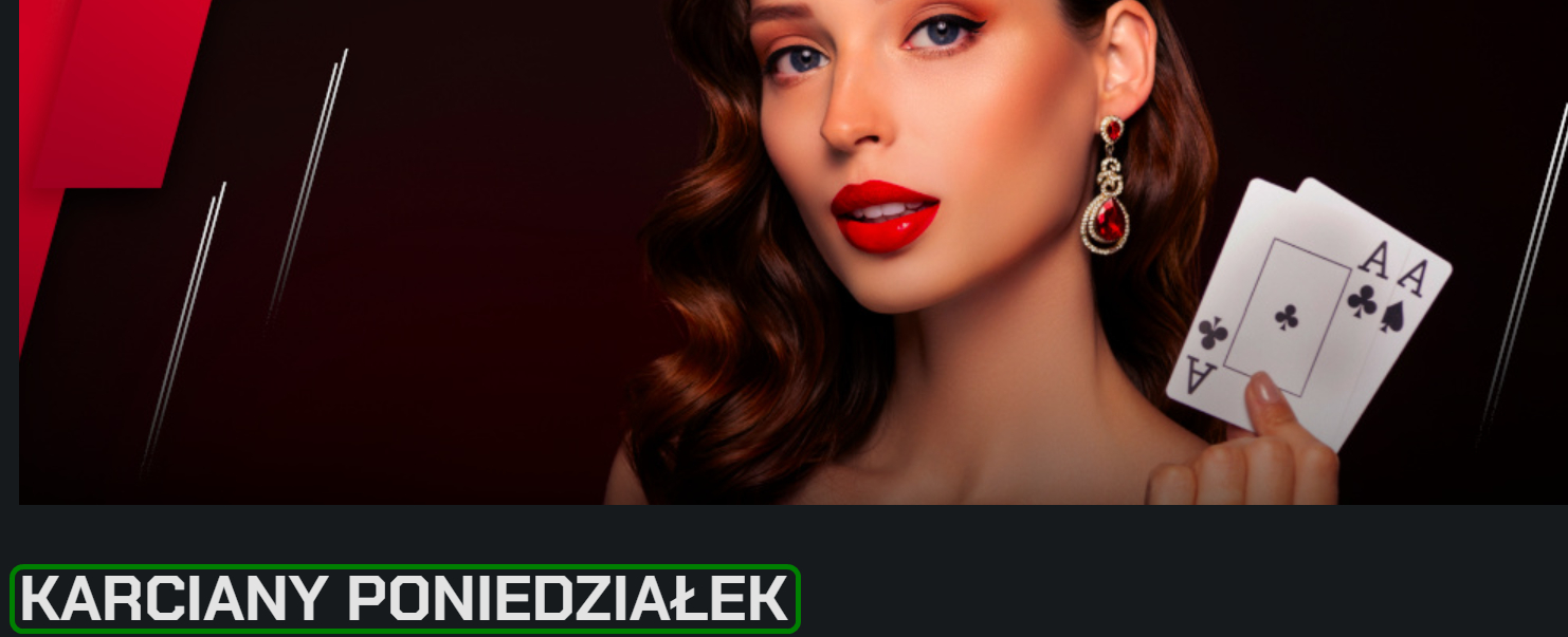 Promocja Karciany Poniedziałek w Betters. Krupierka trzyma 2 karty asy.