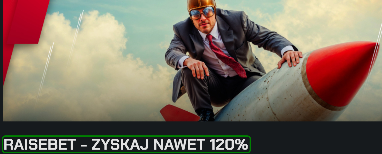 Promocja raiseBET w Betters. Mężczyzna lecący na rakiecie.