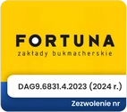 Logo bukmachera Fortuna. Zezwolenie nr DAG9.6831.4.2023 (2024 r.).