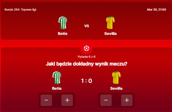 SuperGame w Superbet - typ bukmacherski na 284. rundę (Betis - Sevilla)