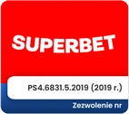 Logo bukmachera Superbet. Zezwolenie nr PS4.6831.5.2019 (2019 r.).