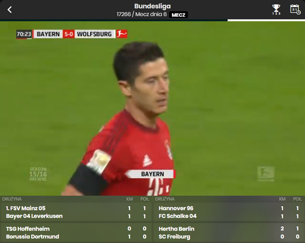 Sporty wirtualne w Betfan - widok meczu Bundesligi w piłce nożnej. Robert Lewandowski.