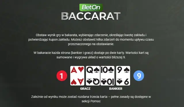 Zasady 2 gier Bet On Baccarat w Fortunie - zakładów bukmacherskich na grę karcianą bakarat.
