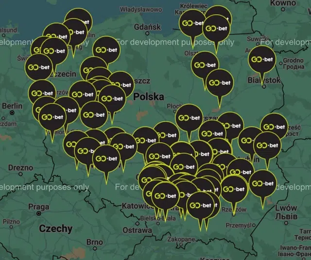 Mapa punktów stacjonarnych GOBET w całej Polsce.