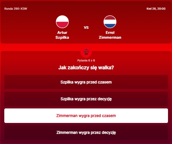 SuperGame w Superbet - typ bukmacherski na 290. rundę (KSW 105: Artur Szpilka - Errol Zimmerman)