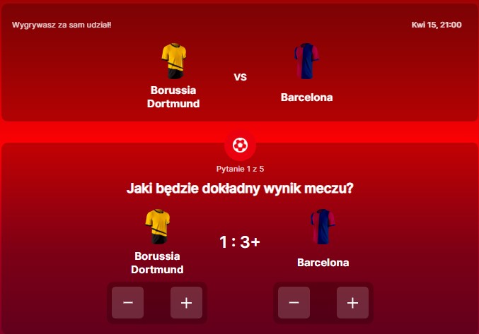 SuperGame w Superbet - typ bukmacherski na 288. rundę (Borussia Dortmund - FC Barcelona)