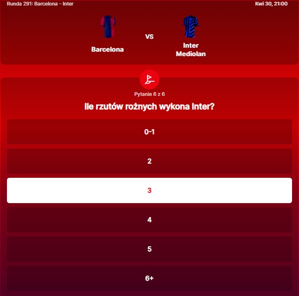 SuperGame w Superbet - typ bukmacherski na 291. rundę (FC Barcelona - Inter Mediolan)