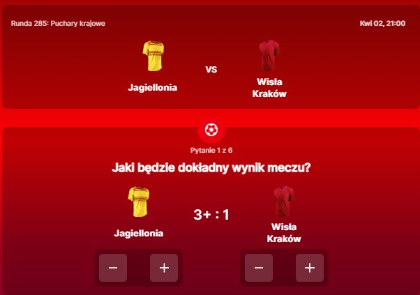 SuperGame w Superbet - typ bukmacherski na 285. rundę (Jagiellonia Białystok - Wisła Kraków)