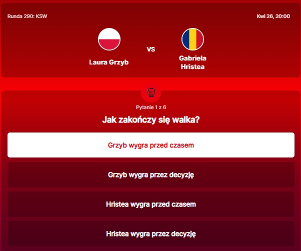 SuperGame w Superbet - typ bukmacherski na 290. rundę (KSW 105: Laura Grzyb - Gabriela Hristea)