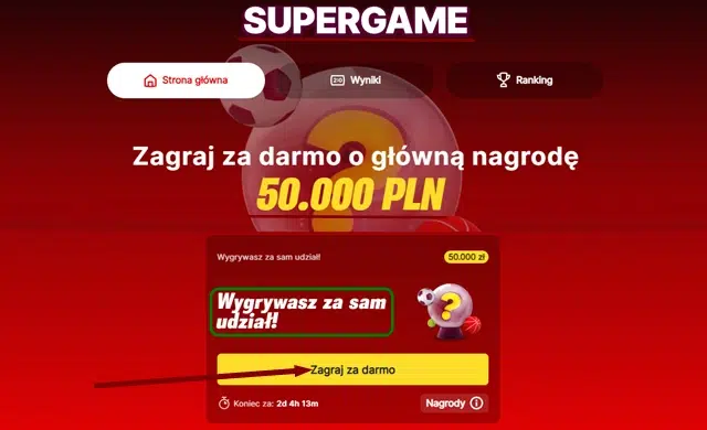 Widok wejścia do SuperGame - stałej promocji Superbet. Specjalna runda