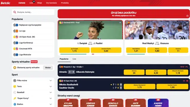 Сайт букмекерської контори Betclic - скріншот