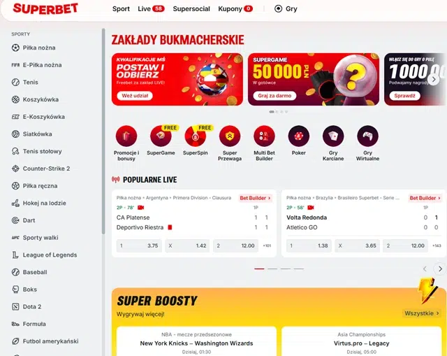 Superbet betting site - screenshot